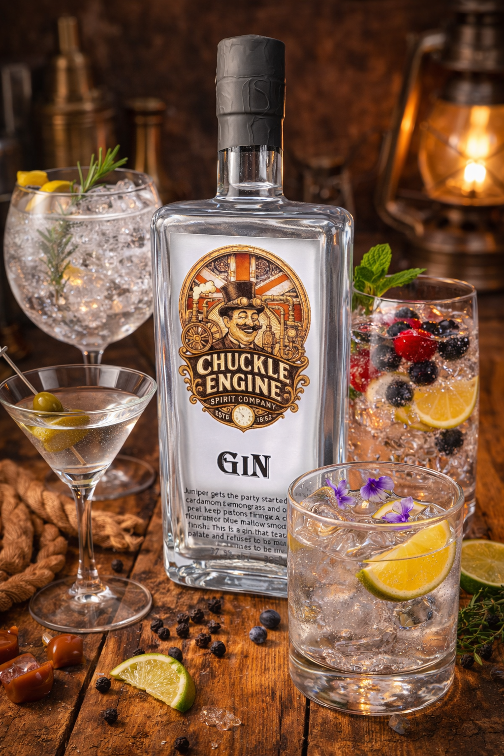 Chuckle Engine Gin cocktail serve – botanical craft gin drink - UK small batch